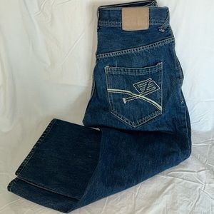 ENYCE Jeans W32 Blue Wide Leg Embroidered VintageStreetwear 26” Inseam
